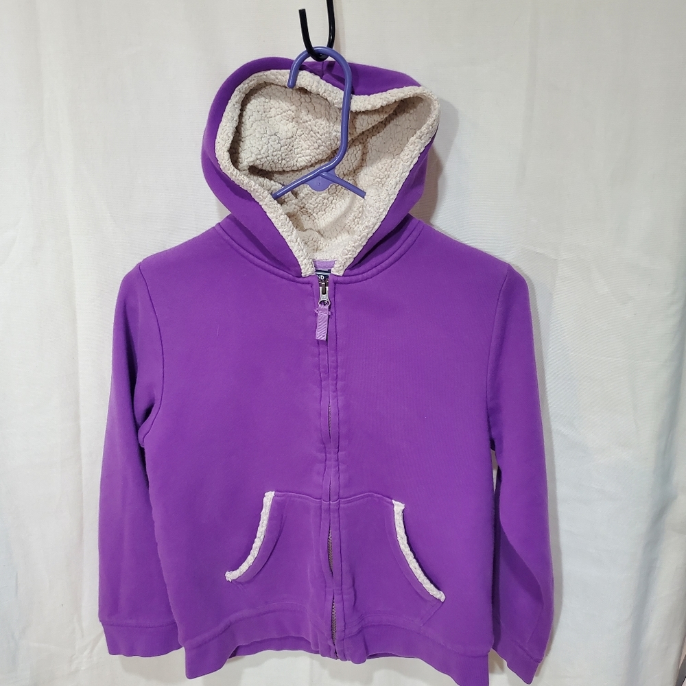 Land's End Purple Sherpa Zip Hooded Sweatshirt Girls M (10/12)